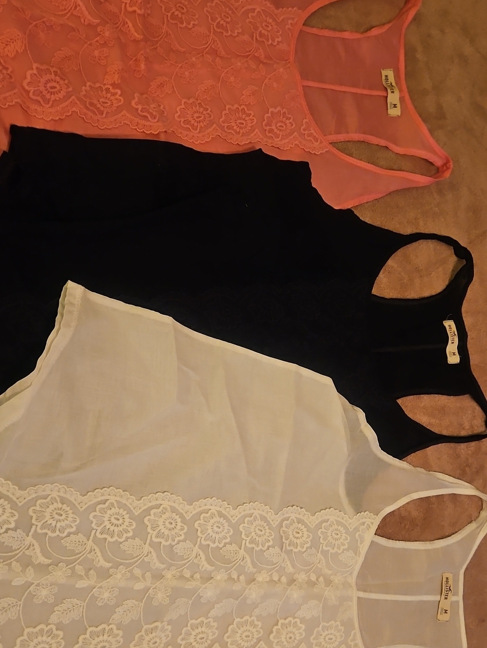 Hollister Lace-Trim Camisoles in Coral, Black & White